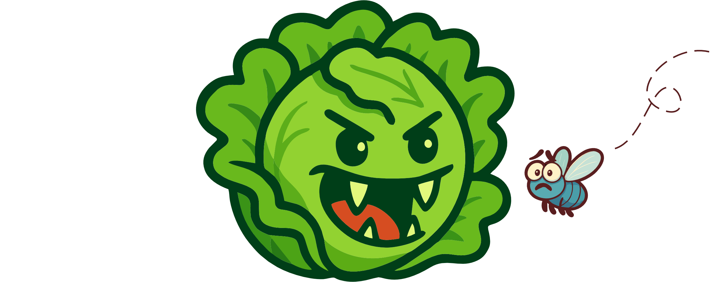 Danger Lettuce — stacked wordmark with the bug-eating lettuce mark